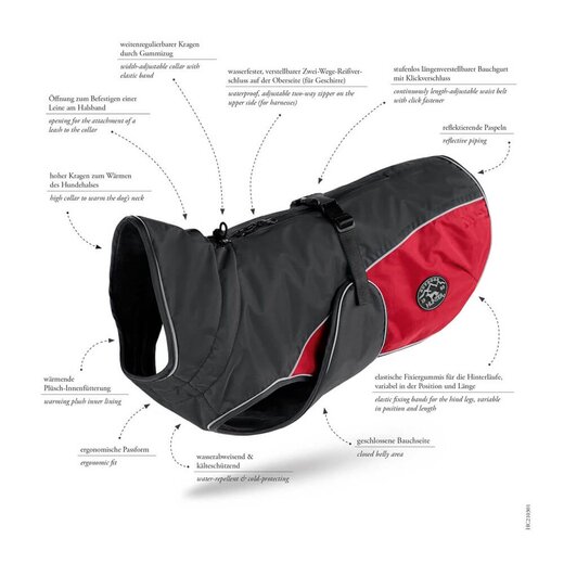 Hunter Hundemantel Uppsala Cozy - anthrazit/rot - Gr.55