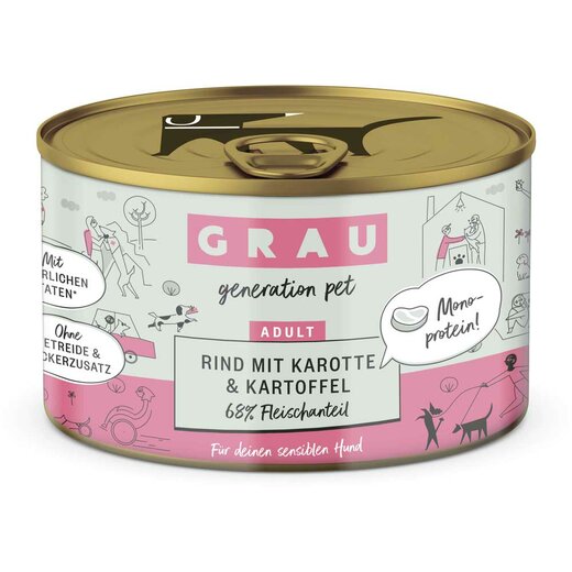 Grau Hund Rind mit Karotte & Kartoffel