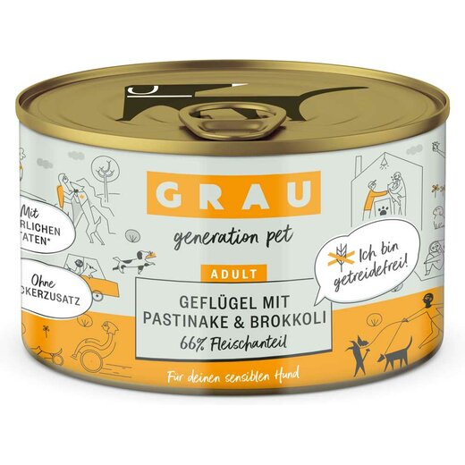 Grau Hund Geflügel mit Pastinake & Brokkoli