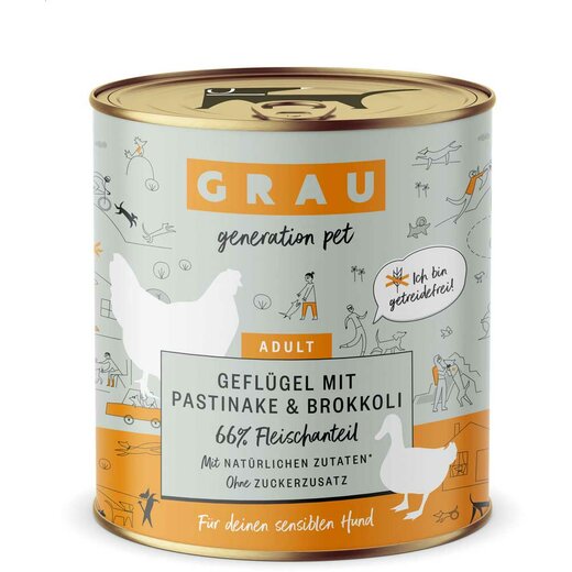 Grau Hund Geflügel mit Pastinake & Brokkoli