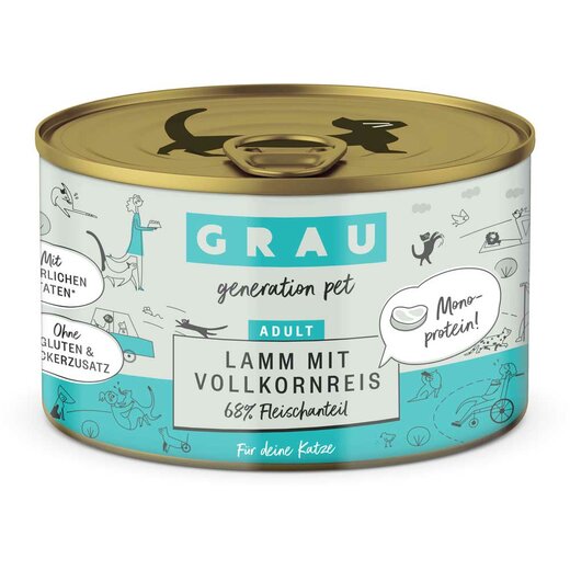 Grau Katzenfutter Lamm mit Vollkornreis