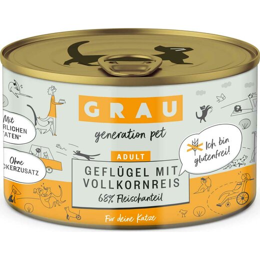 Grau Katzenfutter Geflgel mit Vollkornreis