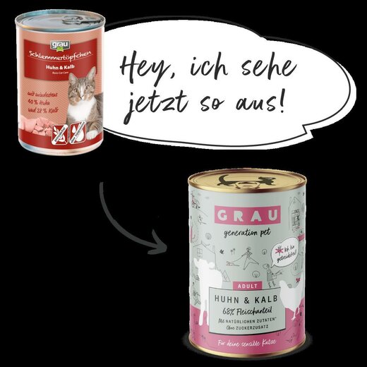 Grau Katzenfutter Huhn & Kalb