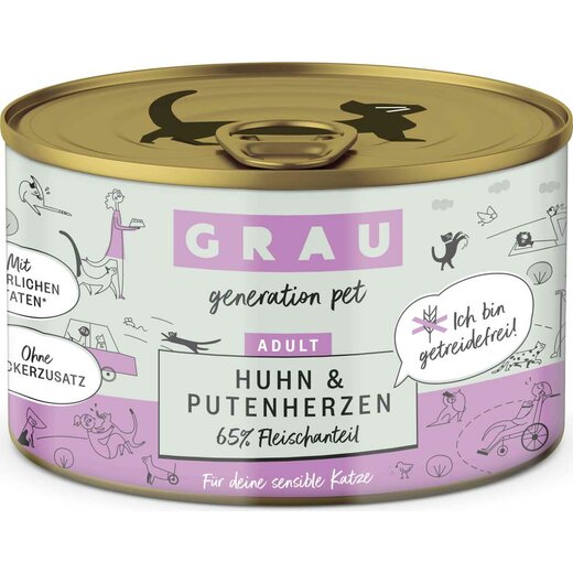 Grau Katzenfutter Huhn & Putenherzen