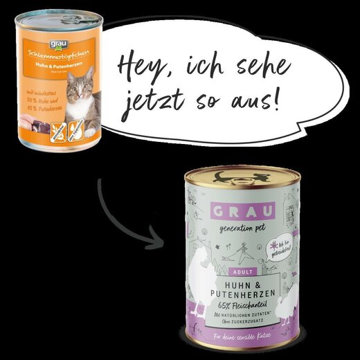 Grau Katzenfutter Huhn & Putenherzen