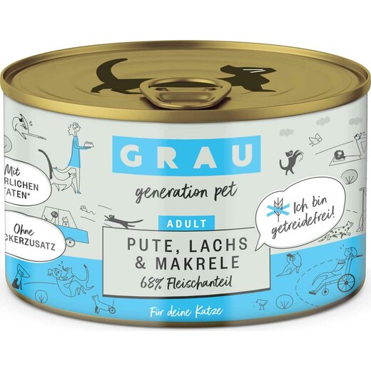 Grau Katzenfutter Pute, Lachs & Makrele