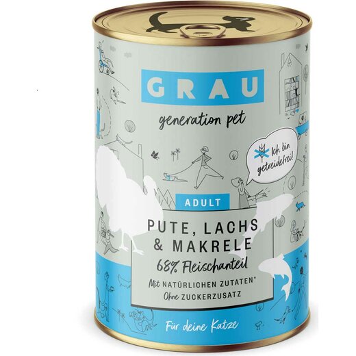 Grau Katzenfutter Pute, Lachs & Makrele