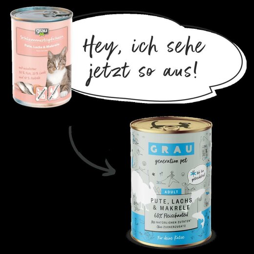 Grau Katzenfutter Pute, Lachs & Makrele