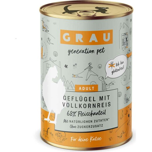 Grau Katzenfutter Geflgel mit Vollkornreis 400 g