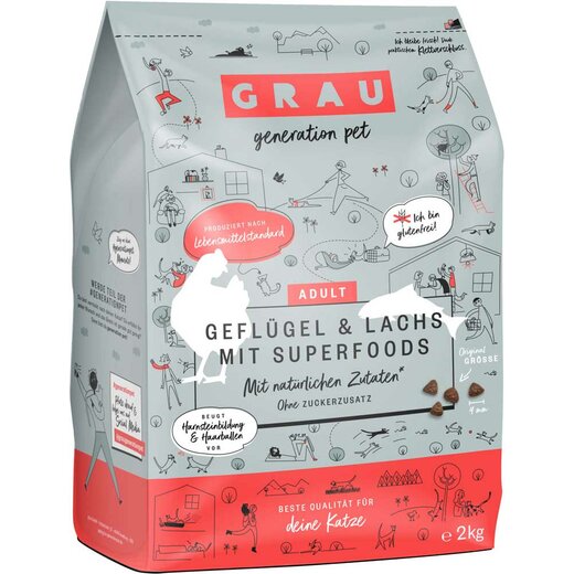 Grau Katzenfutter Geflgel & Lachs mit Superfoods