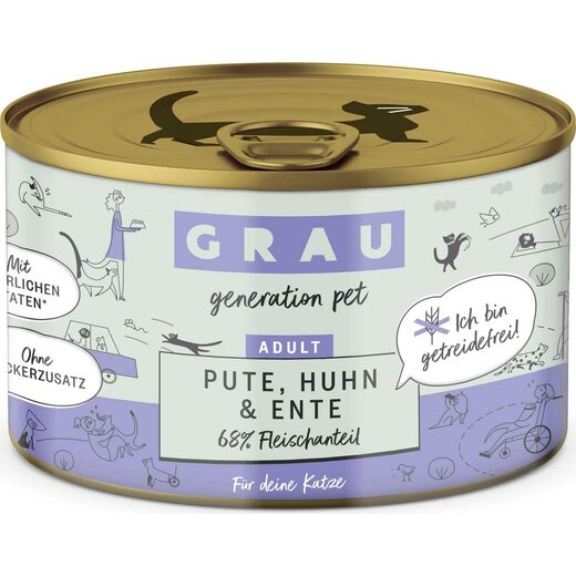 Grau Katzenfutter Pute, Huhn & Ente