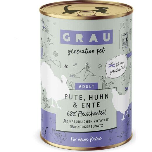 Grau Katzenfutter Pute, Huhn & Ente